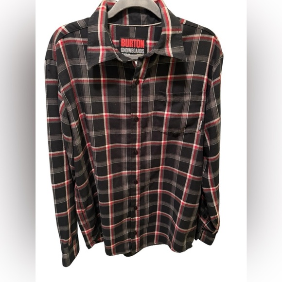 Burton Other - Burton Snowboards DryRide Plaid Red Black Woven Button Up Shirt Sz M Pocket Logo